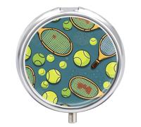 Tennis Racquets Balls Metal Pill Organizer, 3 Compartment Waterproof Pill Case with Mirror for Purse Pocket Bag, Daily Medicine Vitamin Holder, Portable Travel Med Container(Round)