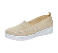 Tennis Shoes Flat Shoe for Women, Elegant Moccasin Casual Classic Single, Flat Heel, Ballerinas, Slip-On, Round Toe, Closed Women's Shoes, Casual Shoe with Floral Decoration Khaki