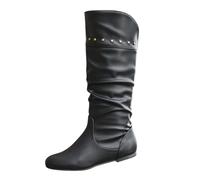 Tennis Shoes Women Women Side Zipper Solid Color Pleated Flat Round Toe European American Casual Ankle Boots Girls 28 Black, black, 8 UK