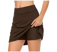 Tennis Skirt with Shorts for Women - Skirt with Shorts Underneath Athletic High Rise Waisted Stretch Elasticated Waist Running Skirts Skorts Lightweight Breathe Yoga Skirts Skorts for Women Brown