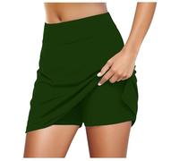 Tennis Skorts for Women UK Plus Size High Rise 2 in 1 Running Yoga Shorts Stretch Quick Dry Athletic Workout Golf Sports Skort with Pockets Active Skort Athletic Pleated Tennis Skirt Dark Green
