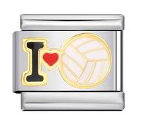 Tennis Surfer Running Yoga Ballet Graduation Family Cat Dog Birthday 9mm Italian Link Charm Compatible With Nomination Bracelet Mum Mom Mother Daughter (I Love Football Soccer Volleyball Ball)