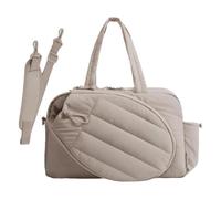 Tennis Tote Bag - Lightweight Fabric Construction Bag, Tennis Tote Bag, Racket Organizer Design | Ladies Overnight Weekend Tote Bag with Shoe Compartment, Ideal for Use on the Pickl, beige, see