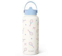 Tennis Water Bottle Stainless Steel 32oz with Lid & Straw, Aesthetic Sport Insulated Bottles Gifts for Girls Friends Teens Birthday Christmas