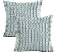 Tennove Cushion Covers 45x45cm Soft Corduroy Square Cushions Pillow Covers Set of 2 Boho Striped Decorative Throw Pillow Cases for Farmhouse Home Sofa Decor, Light Blue