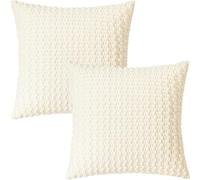 Tennove Cushion Covers 60x60cm Decorative Modern Cream White Pillow Cases Pack of 2 Corduroy Boho Soft Throw Pillow Covers Square Pillowcases for Sofa Living Room Bed Home Decor