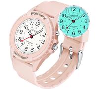 TENOCK Waterproof Nurse Watch for Medical Professionals Students Women Men, Night Light, 12/24 Hour Military Time Easy to Read Dial, Second Hand Watch for Nursing Day Gifts, Pink, Military Time