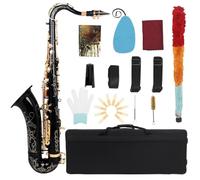 Tenor Saxophone Abalone Shell Brass Body for Professional Concert Saxophone in Bb flat Saxophone Set (black)