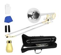 Tenor Trombone In B Flat Professional Bb Tone Tenor Trombone Brass Plated With Silver And Gold Dual Tone Instrument Kit