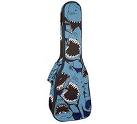 Tenor Ukulele Gig Bag Waterproof Ukulele Case Padded Backpack, Great for Soprano Concert (21/23/24 in) Sea Angry Shark Teeth Blue