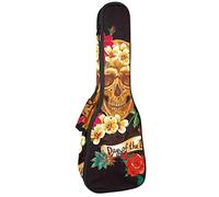 Tenor Ukulele Gig Bag Waterproof Ukulele Case Padded Backpack, Great for Soprano Concert (21/23/24 in) Day of the Dead Sugar Skull Flower