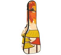 Tenor Ukulele Gig Bag Waterproof Ukulele Case Padded Backpack, Great for Soprano Concert (21/23/24 in) Vintage Japanese Maple Leaf Temple