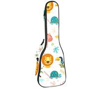 Tenor Ukulele Gig Bag Waterproof Ukulele Case Padded Backpack, Great for Soprano Concert (21/23/24 in) Animals Jungle Words Colorful