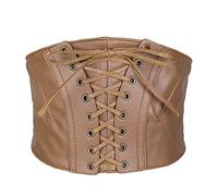 Tenorbass Women's Waist Corset Belt - Wide Leather Medieval Lace-up Tied Elastic Waist Belt - Retro Steampunk Style, Brown