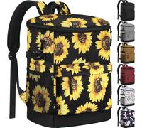 Tenot Cooler Backpack 33 Cans Backpack Coolers Insulated Leak Proof Soft Beach Cooler Bag for Men Women Ice Chest Backpack Camping Hiking Picnic Travel Cooler Lunch Backpack Sunflower Floral