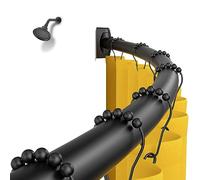 TENOVEL Curved Shower Curtain Rod, Round 42-73 Inches Shower Rods for Bathroom Adjustable, Rounded Bowed Stainless Steel Shower Rods Customized for Bathtub, Stall, Matte Black, Need to Drill