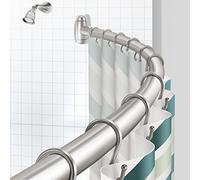 TENOVEL Rust Proof Adjustable Curved Shower Curtain Rod，50" - 72" Inch Shower Curtain Rod Adjustable Stainless Steel Bathroom Rod, Brushed Nickel