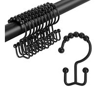 TENOVEL Shower Curtain Hooks Rings, Double Sided Shower Hooks Rust Proof for Bathroom Shower Rods Curtain, Durable Stainless Steel Bathroom Shower Curtain Hangers, Matte Black, Set of 12