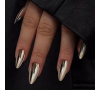 TENPAL 24Pcs Reusable Gold Chrome Press on Nails with Tools Kit,Electroplated Gold Matte Mirror Powder Medium Almond, Luxury Retro False Nails Stick on for Women
