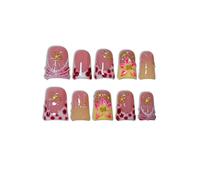 TENPAL Duckbill Press on Nails Short - Burgundy French Tip Yellow Polka Dot 3D Starfish Design Ocean Theme False Nails For Women Girls- Acrylic Glossy Duck Nails for Parties, Dates, Gifts(S)