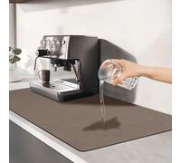 TENQUAN Self Drying Mat for Kitchen Counter 50x30cm Water Absorbent Draining Mat with Non-Slip Bottom Dish Drying Mat Coffee Machine Mat Dishes Rack Mat Countertop Protector Mat (Brown)