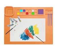 TENQUAN Silicone Painting Mat 20"x16" Silicone Craft Mat with Removable Cup Paint Tray Brush Holder Collapsible Art Mat for Crafting Drawing Cutting DIY Handmade Art(Orange)
