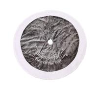 Tenrany Home Grey Plush Christmas Tree Skirt, 90cm Xmas Tree Base Cover Mat with Embroidery Blessing and White Edge for Christmas New Year Home Party Decoration (Grey, 90cm)