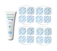 Tens Electrode Pads (16 Pieces) 5x5cm Prewired Pads with Strong Adhesive Gel and Extra Tens Pad Gel (80ml) Long Lasting Electrodes for Knee, Hip, Back, Joint, Muscle Pain