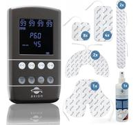 TENS EMS STIM-PRO X9B Combination Device - 4 Channels in a Set with 8 Pieces 5 x 5 cm, 4 Pieces 10 x 5 cm, Special Electrode Pads & Contact Spray - Pain Therapy, Muscle Building & Massage in One
