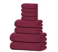 Tens Towels 8 Piece Towels Set, 2 Extra Large Bath Towels, 2 Hand Towels, 4 Washcloths, 100% Cotton, Lighter Weight, Quicker to Dry, Super Absorbent, Perfect Bathroom Towels Set (BURGUNDY)