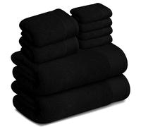 Tens Towels Pack of 8 Popcorn Textured Luxury Towels Set, 2 Extra Large Bath, 2 Hand, 4 Washcloths, 100% Cotton, Plush Hotel Quality, Super Absorbent, Perfect for Your Bathroom, Black