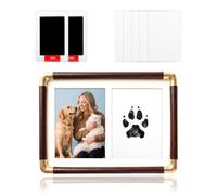 Tensho Cat Paw Print Kit - 5"x7" PVC Memorial Frame with Faux Brass Corners, Includes 2 Inkless Pads & 4 Papers. No Mess, Safe & Easy to Use. Cat Memorial Keepsake Gift for Cat Lovers.