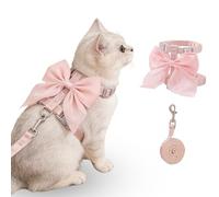 Tensho Pink Bow Cat Harness and Leash Set Escape Proof, Adjustable Kitten Harness with Leash, Bow Tie Cat Harness for Walking Outdoor - Soft Lightweight Harness for Small Dogs Cats Rabbits (S)