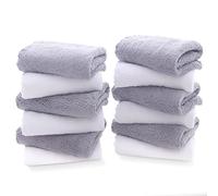 TENSTARS 12 Pack Premium Washcloths Set - Quick Drying- Soft Microfiber Coral Velvet Highly Absorbent Wash Clothes - Multipurpose Use as Bath, Spa, Facial, Fingertip Towel (Grey and White)