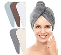 TENSTARS 5 Pack Thicken Microfiber Hair Towel Wrap for Women - Elastic Loop Design - 320GSM Coral Velvet - Quick Dry Hair Turban - 11x28 Inch (Cream+White+Brown+Light Teal+Grey, 5)