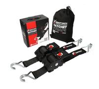 TENSYS Retractable Ratchet Straps - Heavy Duty Tie Down Straps/w CH520 Claw Hook in Drawstring Bag, Black Polyester Webbing, Ideal for Roof Rack, Furniture, Luggage & more - 2 Pack, 50mm x 3m