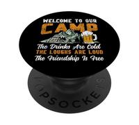 Tent Camping Retro Vintage Welcome To Our Camp The Drinks PopSockets Adhesive PopGrip