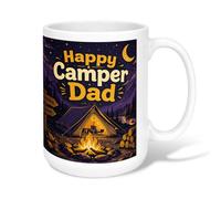Tent Ceramic Coffee Mug, Adventure Outdoor Campfire Mountains Summer Violet Novelty Office Drinking Cup with Handle Ideal for Friends Family Coworkers Teachers Couples Employees 15 Oz