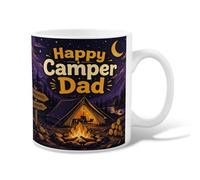 Tent Ceramic Coffee Mug, Adventure Outdoor Campfire Mountains Summer Violet Novelty Work Drinking Mugs with Handle Ideal for Friends Family Coworkers Teachers Couples Employees 11 Oz