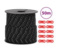 Tent Guy Rope 4mm Polypropylene 50m Green Reflective with 10 Aluminium Spanners