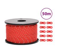 Tent Guy Rope Red 5mm Polypropylene 50m with Reflective Strip & Aluminium 10pcs