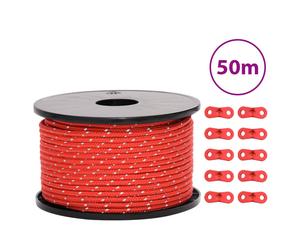 Tent Guy Rope Red 5mm Polypropylene 50m with Reflective Strip & Aluminium 10pcs