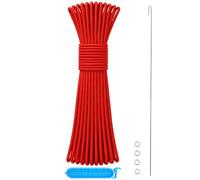 Tent Pole Shock Cord 1/8 inch 60ft, Replacement Shock Cord for Tent Rod, Tent Pole Repair Kit, Elastic Bungee Cord,Elastic Cord with Lead Wire/Washers/Clip (Red)