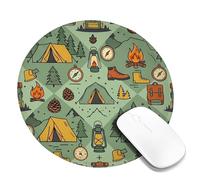 Tent Small Mouse Pad, Outdoor Adventure Campfire Lantern Summer Green Round Rubber Non Slip Aesthetic Mousepads for Desk Desk Accessories for Gaming Computer Laptop Round 8x8 Inch