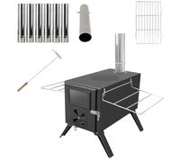 Tent Stove Wood Burning Stove, Folding Carbon Steel Firewood Stove Portable Camping Tent Cookware with Chimney Pipes Tent Wood Camp Heater for Tent Camping Cookware for Heating Lodging Cooking