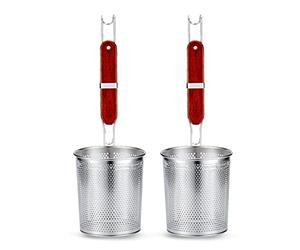 TENTA KITCHEN 2 Pieces Micro-Perforated Stainless Steel Pasta Strainer with Handle,Food Dumpling Noodle Strainer,Straining Noodles Pasta Basket (Dia 4.7inch,12cm)