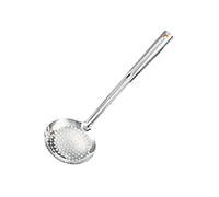 TENTA KITCHEN Dia 12CM One-Piece Stainless Steel Skimmer/Slotted Spoon/Strainer Ladle With ABS Plastic Heat Resistant Handle