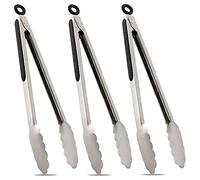 Tenta Kitchen Stainless Kitchen Locking Tongs with Black Rubber Heads, Silver- Professional Chefs Tool for Cooking, Baking (12 inch)