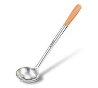 TENTA Kitchen Stainless Steel Long Handle Wooden Ladle - 12" Professional Soup Spoon, Chef Ladle, Restaurant Kitchen Tool - Silver