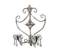 TentHome Antique 2 Arms Wall Mounted Candle Sconce with Hanging Plastic Crystals,Distressed Iron Candle Holder Candlestick Holder for Home Décor (Rust white)